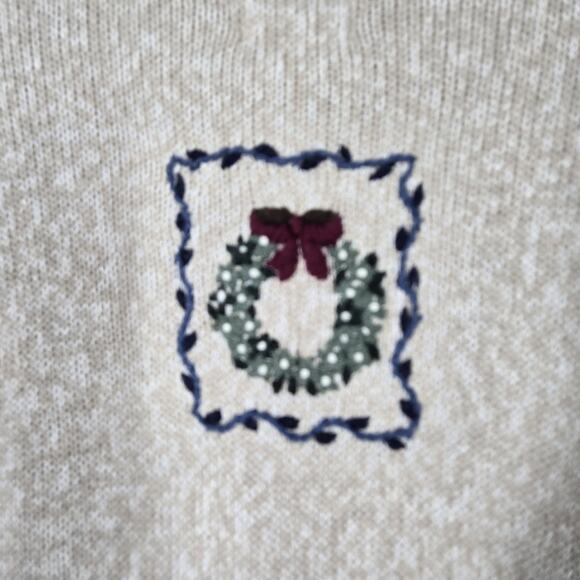 VTG Nutcracker Cardigan Sweater sz L Beige Multi Cabincore Cottagecore Holiday - Picture 9 of 14